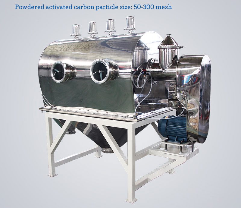 Airflow screening machine for activated carbon powder processing