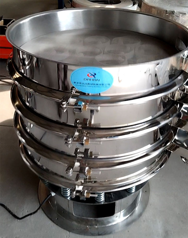 Photos of a vibrating sifter used for sugar processing.