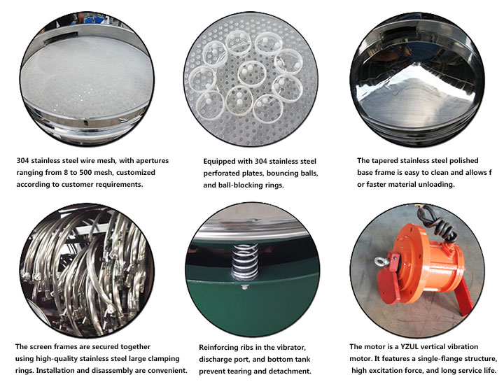 Structural features of stainless steel vibrating screen (illustration)