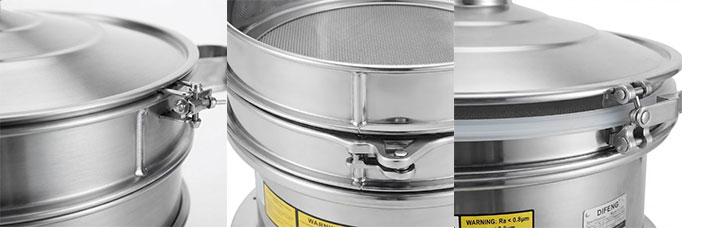 Food-grade screening machine: made of stainless steel, hygienic and with no dead corners, fully enclosed structure.
