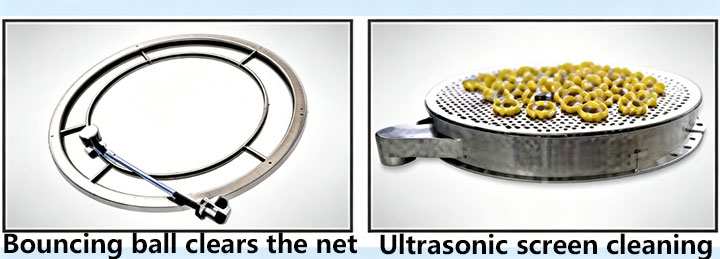 Intelligent anti-blinding cleaning devices for industrial vibrating screens, featuring food-grade silicone bouncing balls and explosion-proof ultrasonic systems.