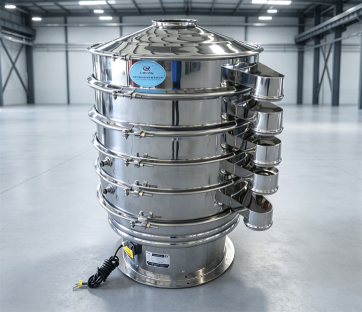 Food grade stainless steel vibrating screen with mirror polished surface finish for hygienic powder processing
