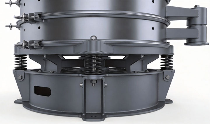 External non-contact zones including support base and spring brackets with bead blasted finish on industrial vibrating screen